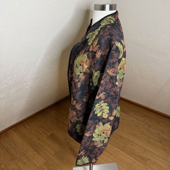 Serengeti Tapestry Open Front Jacket Womens Large Leaf Print Reversible Boho - Picture 8 of 9